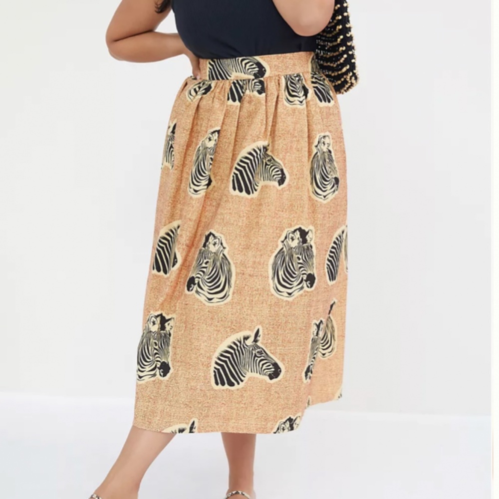 SIKA A-Line Zebra Animal Boho Peasant Hipster Hippie Art Deco Farm Midi Skirt - Picture 3 of 7